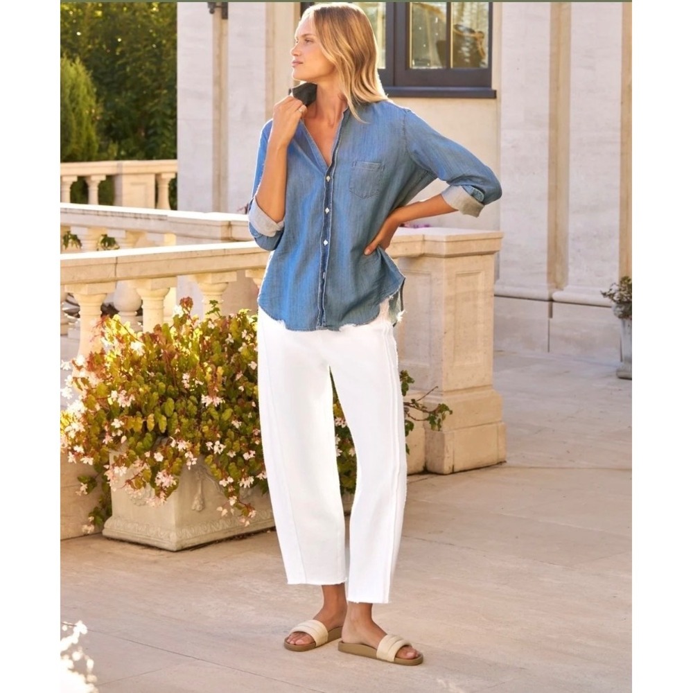 Frank & Eileen BIBI Barrel Leg Sweatpant White Triple Fleece Crop M